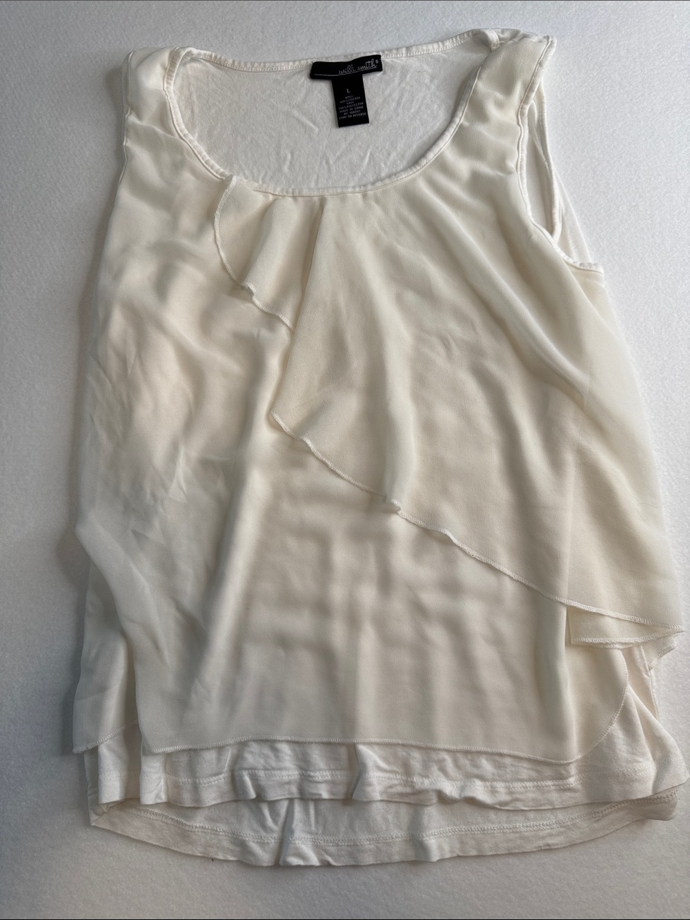 Willi Smith Cream Layered Ruffle Sleeveless tank